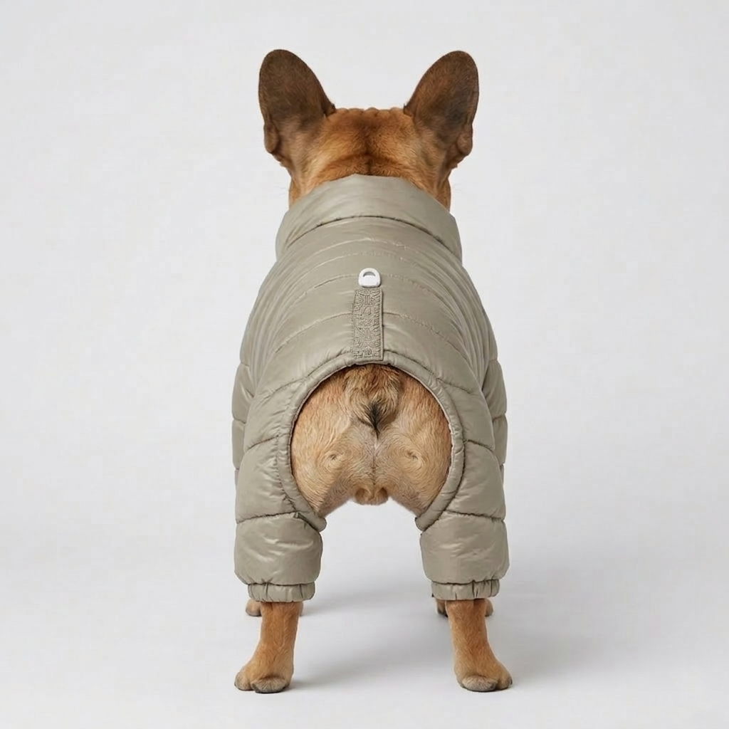 French Bulldog Winter High-Neck Waterproof Puffer Jacket, 100% Natural Cotton-Padded Coat