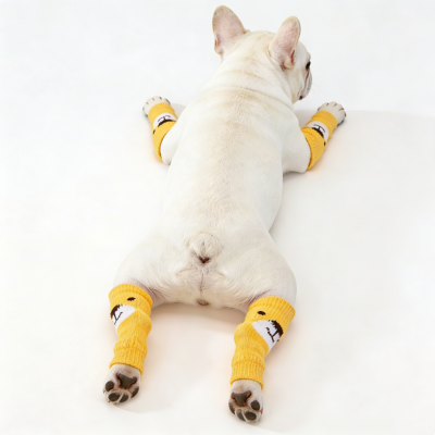 Pet Warm Knee Support Socks - Creamy Yellow Bear Brown
