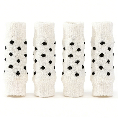 Pet Warm Knee Support Socks - Pure White with Black Polka Dots
