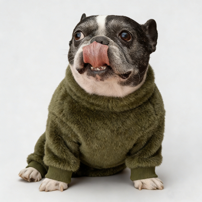 Olive-Adjustable Four-Leg Fleece Thermal Jumpsuit for French Bulldogs