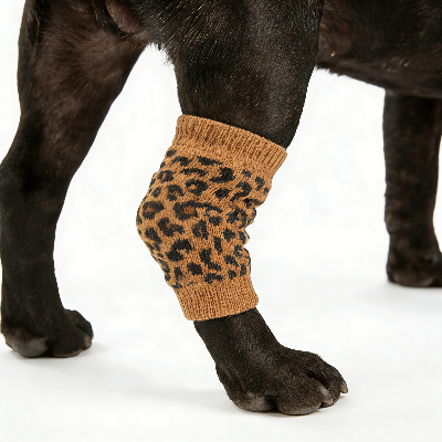 Pet Warm Knee Support Socks - Caramel Leopard Shadow
