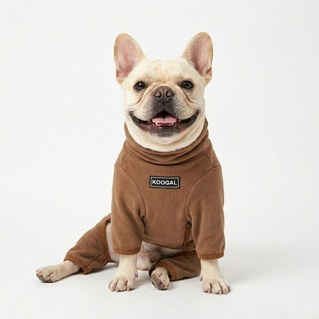 French Bulldog Fleece Winter Jumpsuit - Coffee Brown