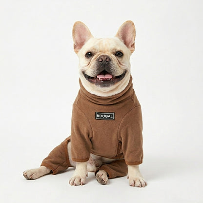French Bulldog Fleece Winter Jumpsuit - Coffee Brown