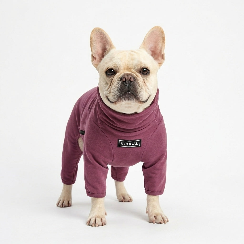 French Bulldog Fleece Winter Jumpsuit - Burgundy Red