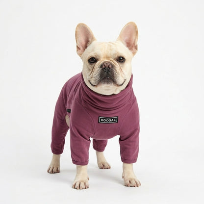 French Bulldog Fleece Winter Jumpsuit - Burgundy Red