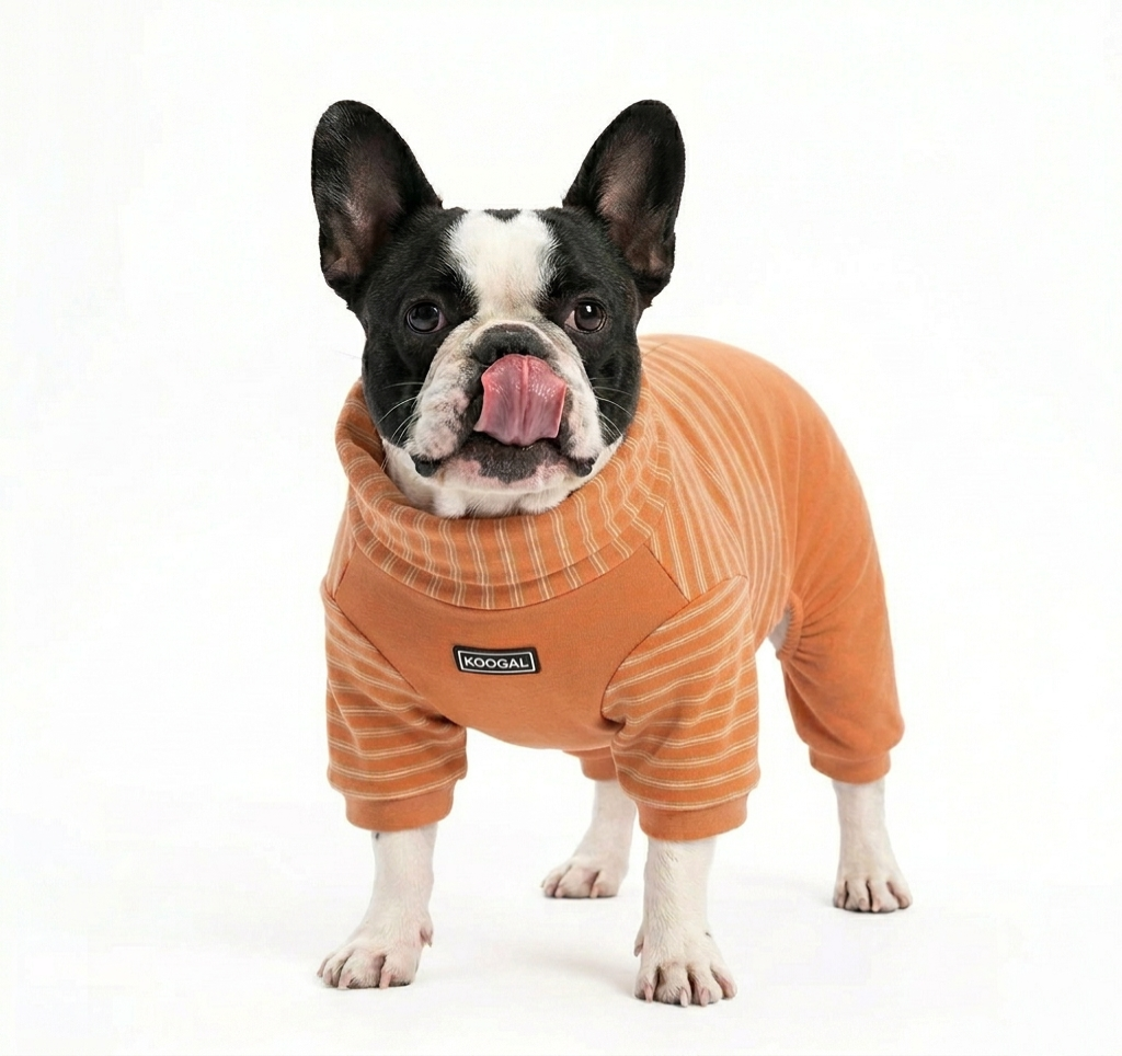 French Bulldog Fleece Winter Jumpsuit - Sunset Orange