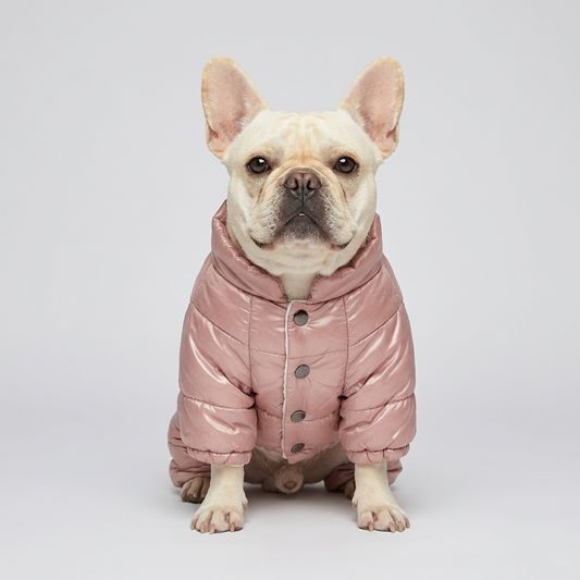 French Bulldog Winter High-Neck Waterproof Puffer Jacket, 100% Natural Cotton-Padded Coat